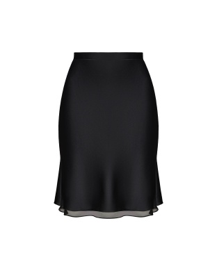 Mini skirt made of black silk with a chiffon insert