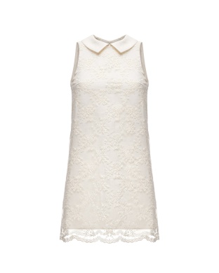Cream linen dress with floral cotton lace