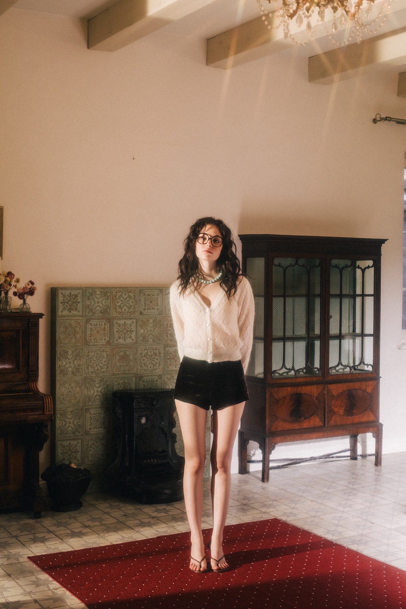 Diamond-patterned kid mohair cardigan