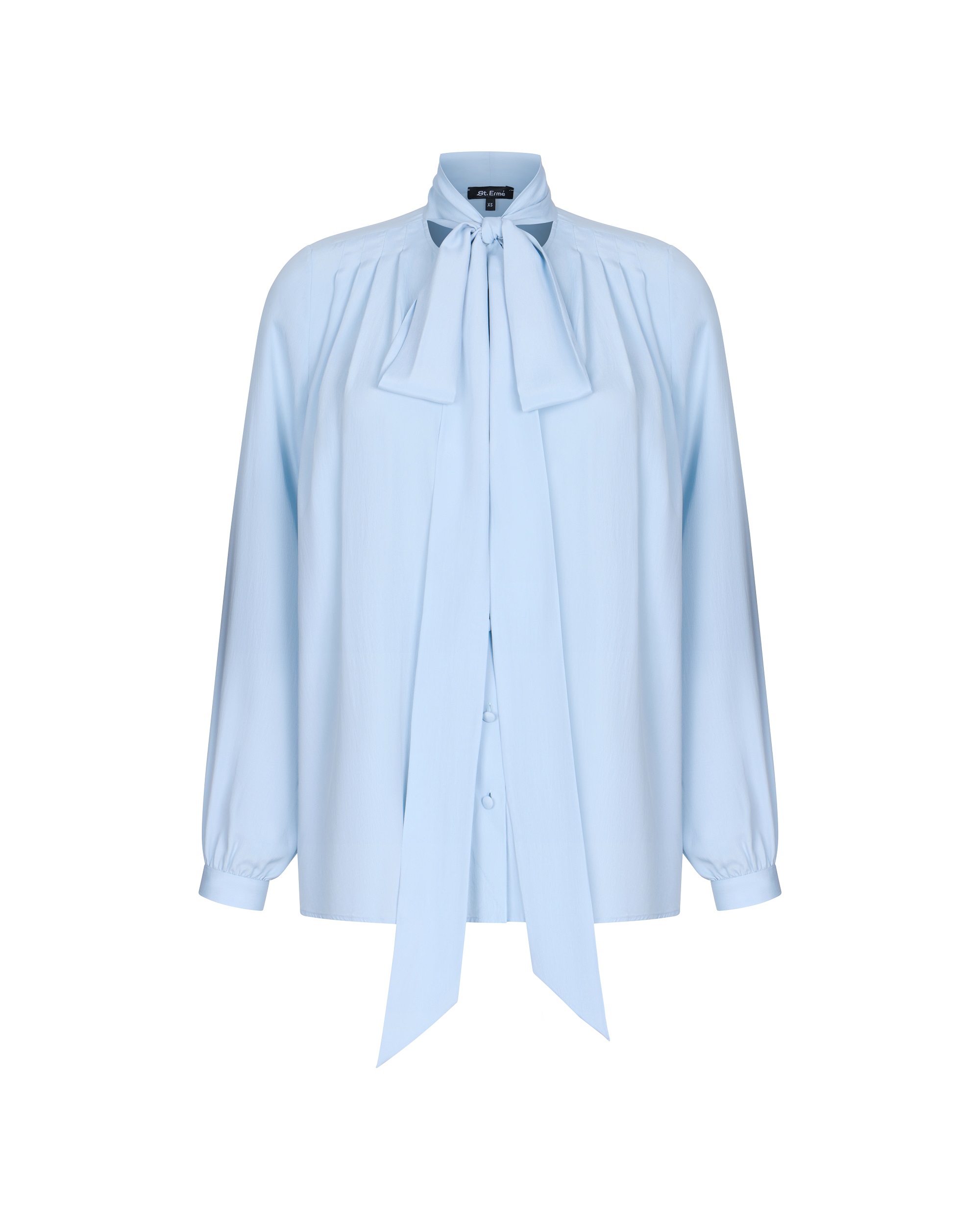 Light blue silk blouse with a bow