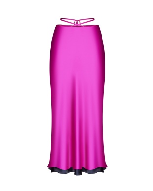 Blue silk skirt with ties lilac