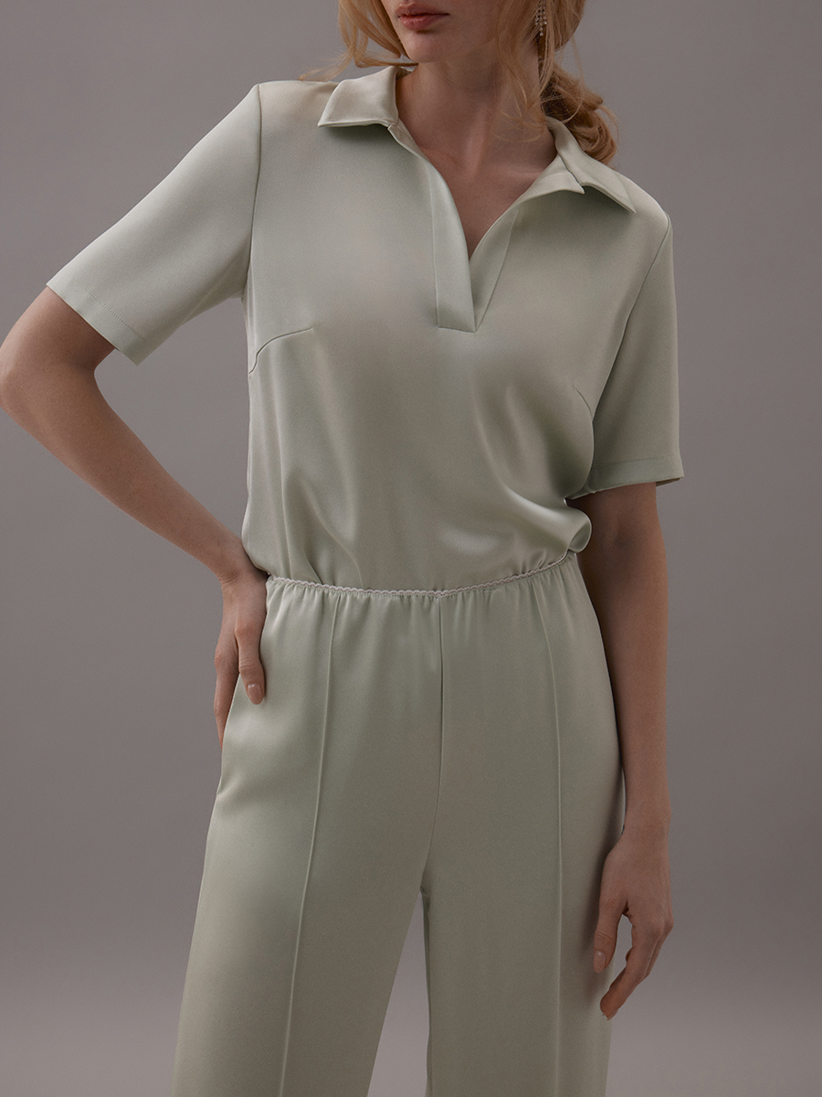 Pistachio satin polo shirt