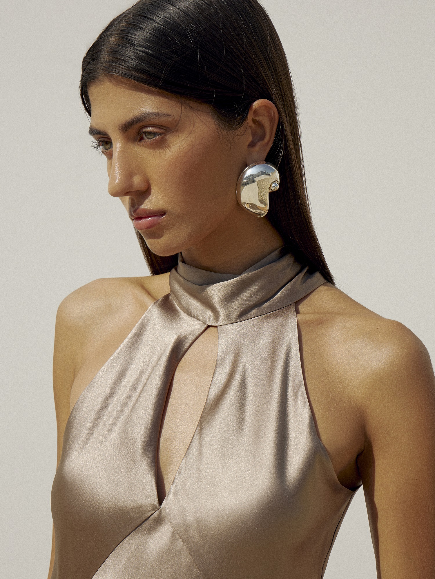 Silk sand dress with scarf