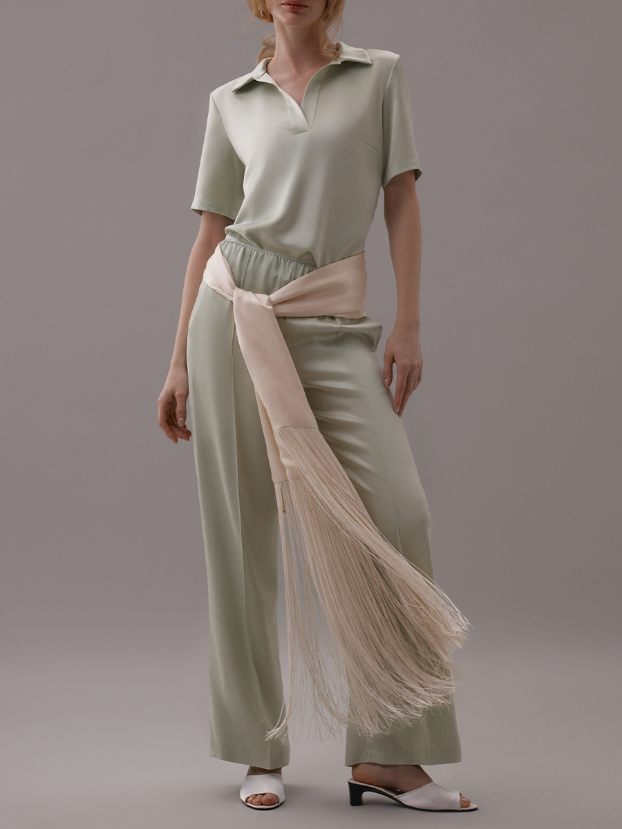 Pistachio satin polo shirt